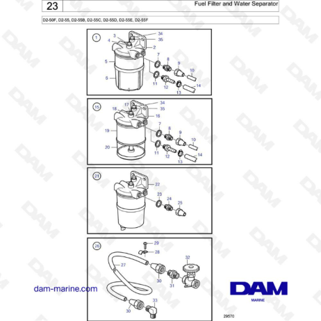 Volvo Penta D2-50F / D2-55 / D2-55B / D2-55C / D2-55D / D2-55E / D2-55F - Fuel filter & water separator