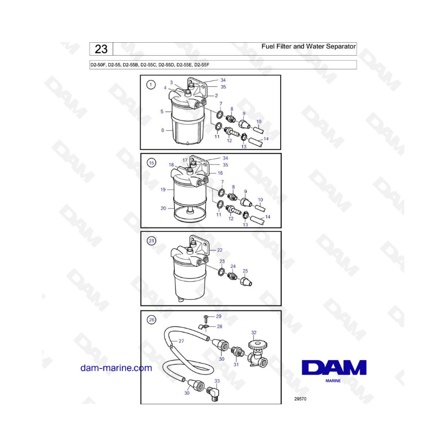 Volvo Penta D2-50F / D2-55 / D2-55B / D2-55C / D2-55D / D2-55E / D2-55F - Filtro de combustible y separador de agua