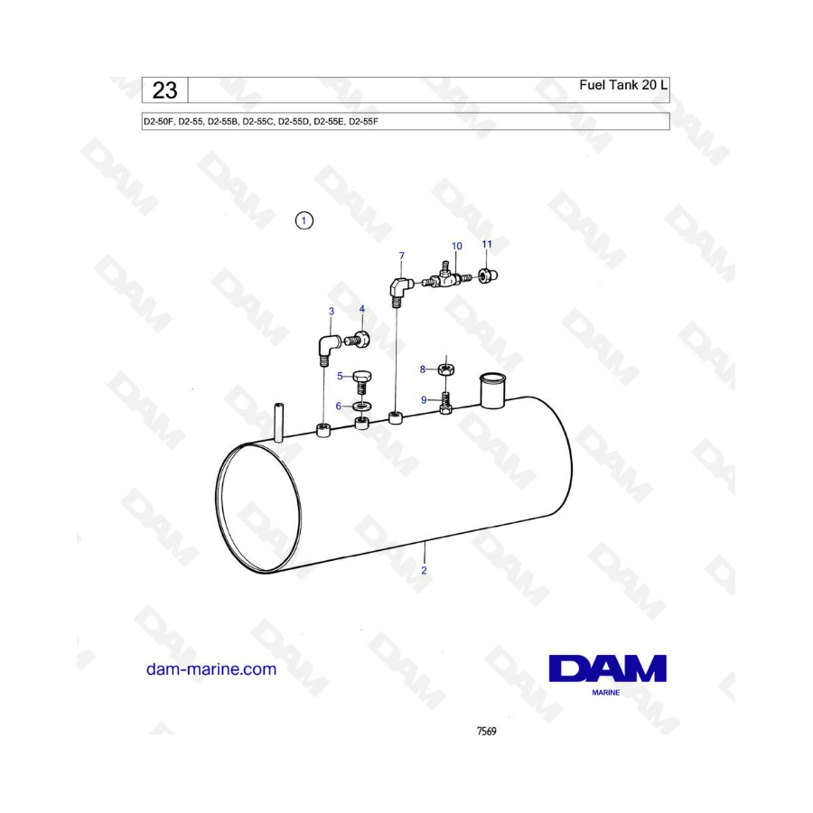 Volvo Penta D2-50F / D2-55 / D2-55B / D2-55C / D2-55D / D2-55E / D2-55F - Depósito de combustible 20L