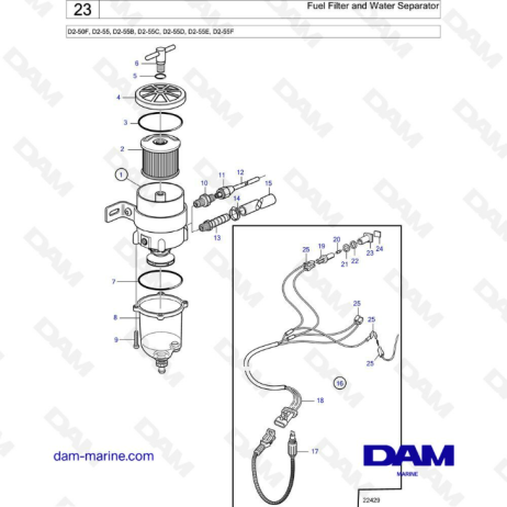 Volvo Penta D2-50F / D2-55 / D2-55B / D2-55C / D2-55D / D2-55E / D2-55F - Filtro de combustible y separador de agua