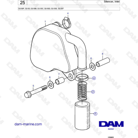 Volvo Penta D2-50F / D2-55 / D2-55B / D2-55C / D2-55D / D2-55E / D2-55F - Silencer, inlet