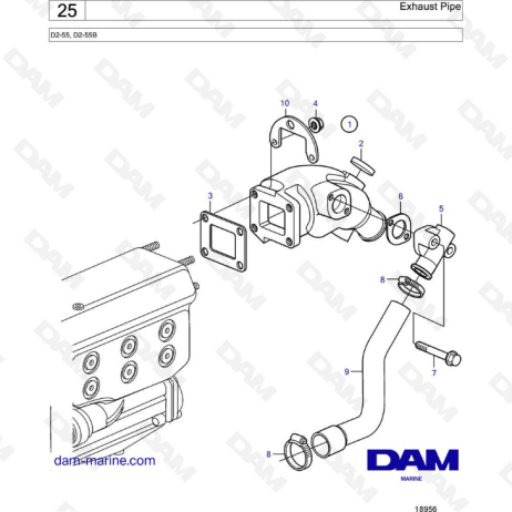 Volvo Penta D2-55 / D2-55B - Exhaust pipe