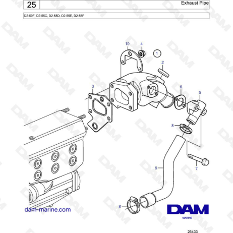 Volvo Penta D2-50F / D2-55C / D2-55D / D2-55E / D2-55F - Exhaust pipe