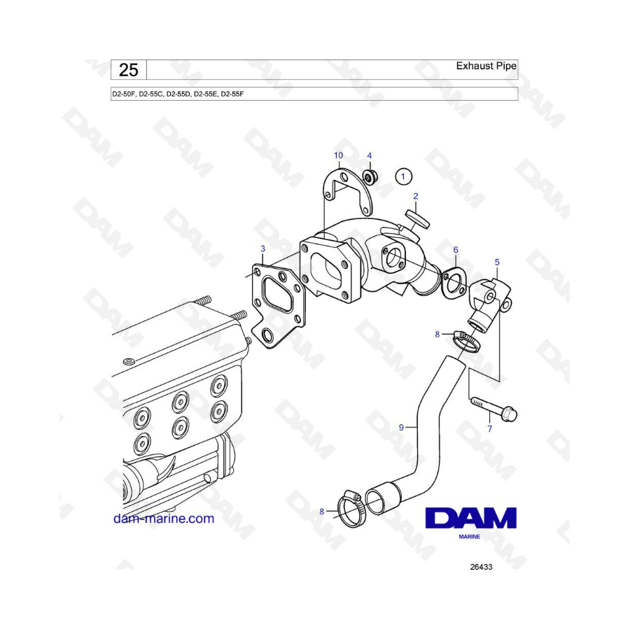 Volvo Penta D2-50F / D2-55C / D2-55D / D2-55E / D2-55F - Exhaust pipe