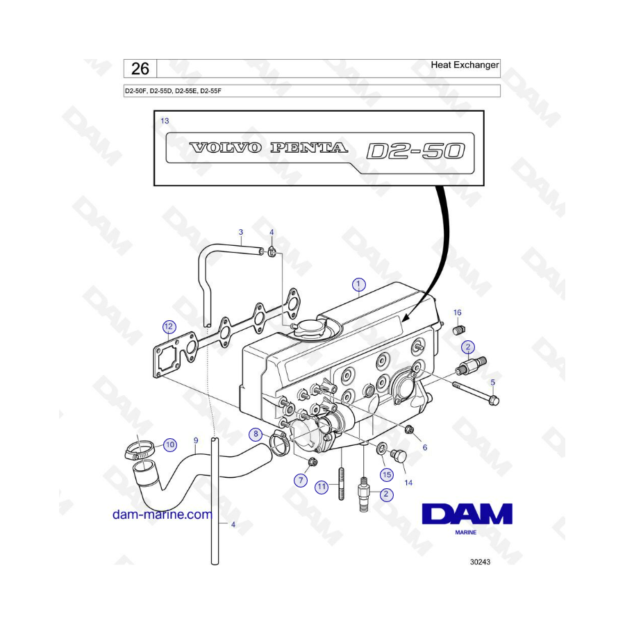 Volvo Penta D2-50F / D2-55D / D2-55E / D2-55F - Heat exchanger