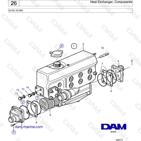 Volvo Penta D2-55 / D2-55B - Heat exchanger, components