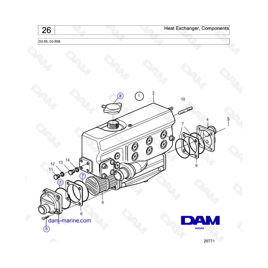  Volvo Penta D2-55 / D2-55B - Intercambiador de calor, componentes