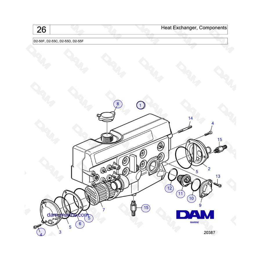 Volvo Penta D2-50F / D2-55C / D2-55D / D2-55E / D2-55F - Heat exchanger, components