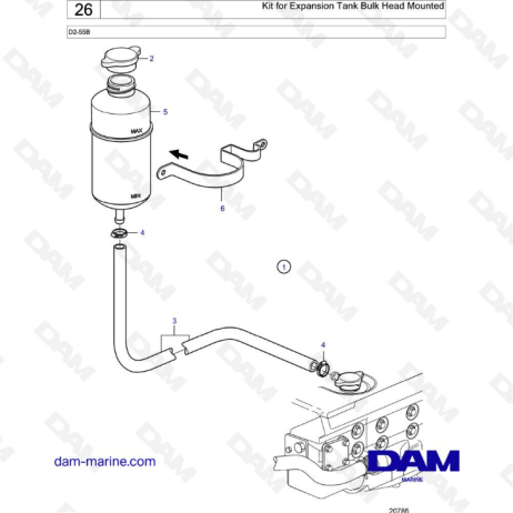 Volvo Penta D2-55B - Kit for expansion tank bulk head mounted