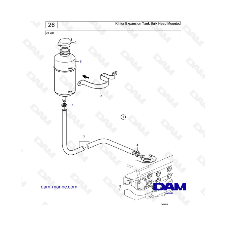 Volvo Penta D2-55B - Kit for expansion tank bulk head mounted