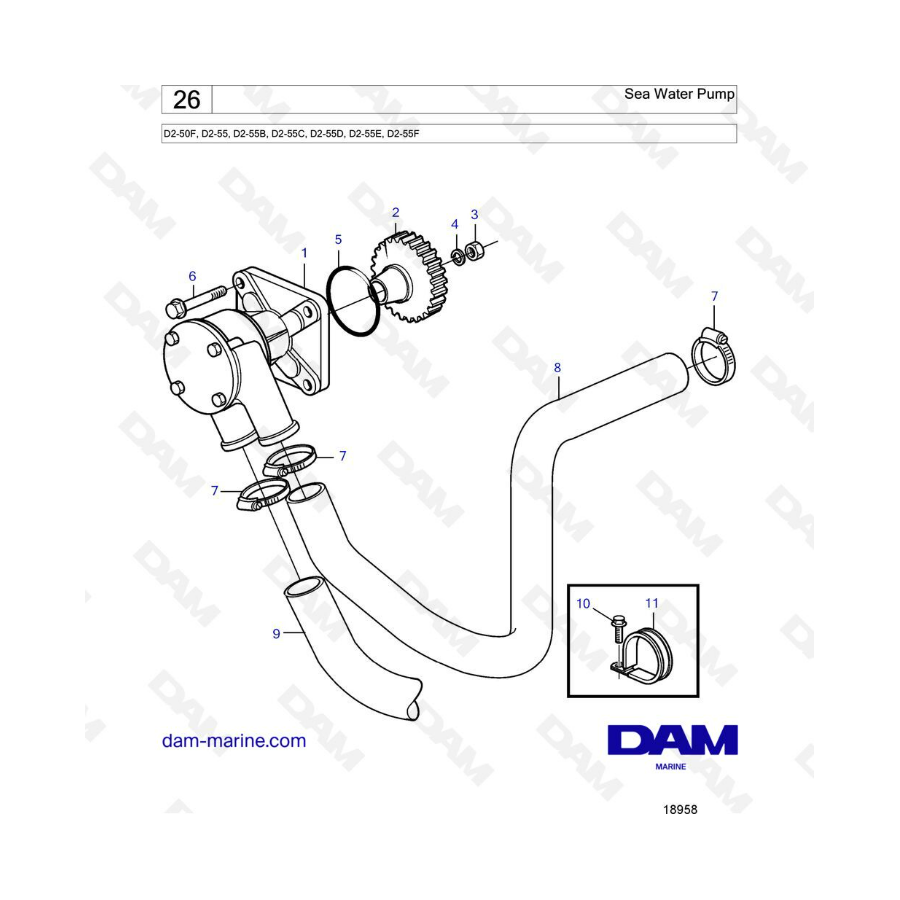 Volvo Penta D2-50F / D2-55 / D2-55B / D2-55C / D2-55D / D2-55E / D2-55F - Bomba de agua de mar