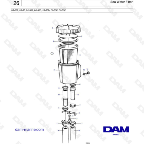 Volvo Penta D2-50F / D2-55 / D2-55B / D2-55C / D2-55D / D2-55E / D2-55F - Filtro de agua de mar