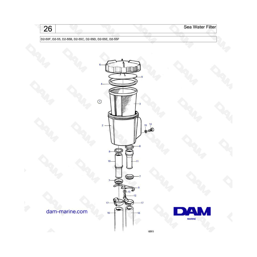 Volvo Penta D2-50F / D2-55 / D2-55B / D2-55C / D2-55D / D2-55E / D2-55F - Filtro de agua de mar