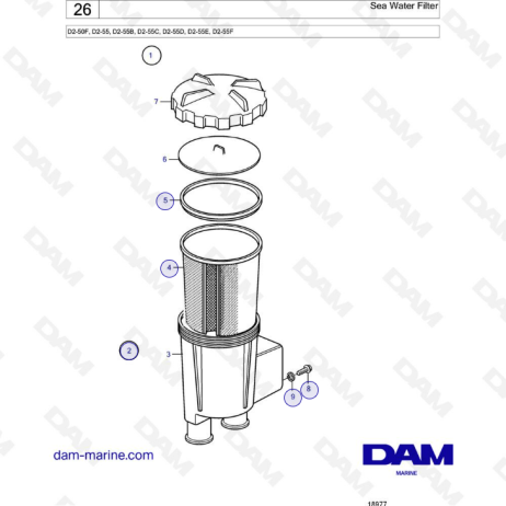 Volvo Penta D2-50F / D2-55 / D2-55B / D2-55C / D2-55D / D2-55E / D2-55F - Sea water filter