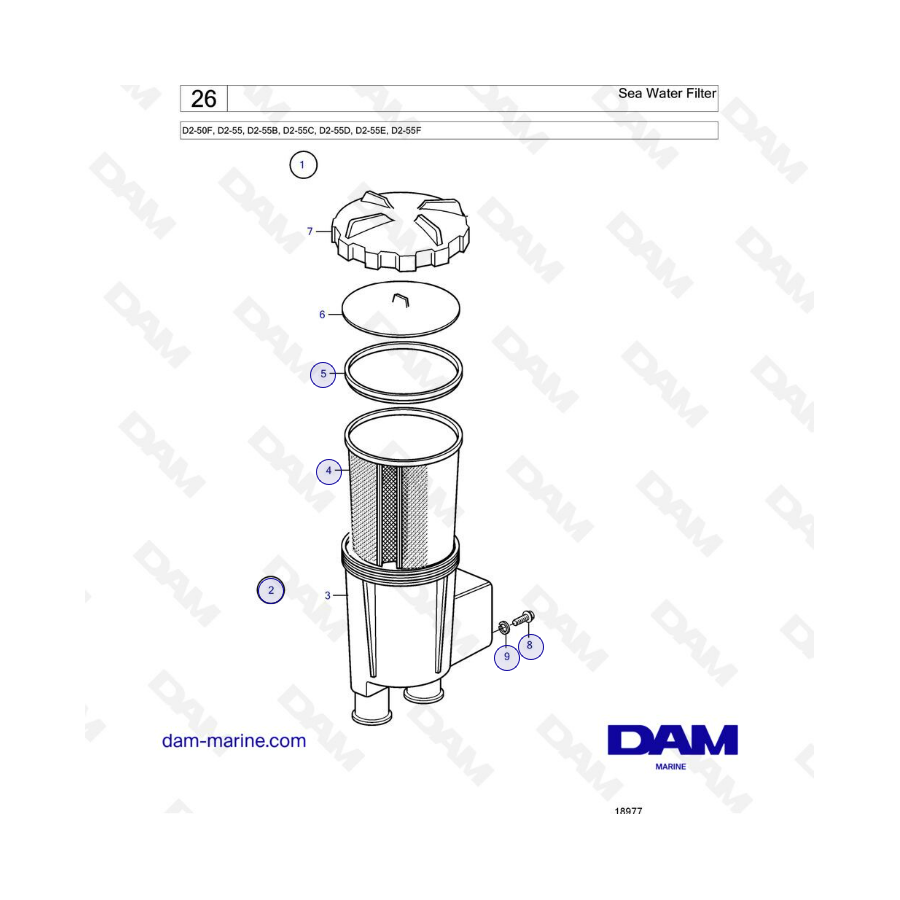 Volvo Penta D2-50F / D2-55 / D2-55B / D2-55C / D2-55D / D2-55E / D2-55F - Filtro de agua de mar