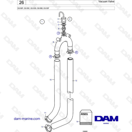 Volvo Penta D2-50F / D2-55C / D2-55D / D2-55E / D2-55F - Vacuum valve 