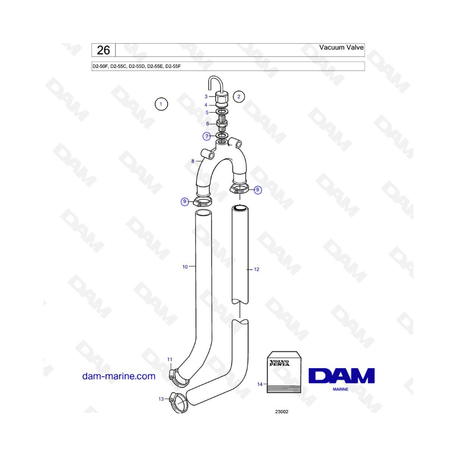 Volvo Penta D2-50F / D2-55C / D2-55D / D2-55E / D2-55F - Válvula de vacío