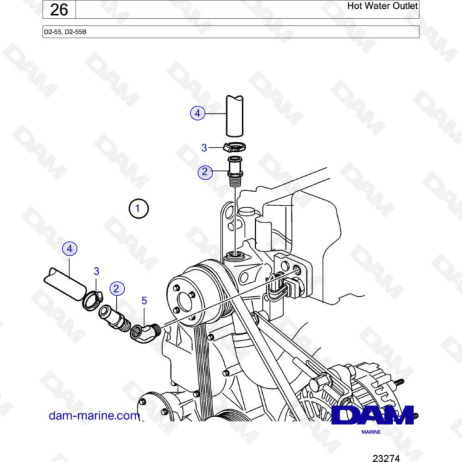  Volvo Penta D2-55 / D2-55B - Hot water outlet