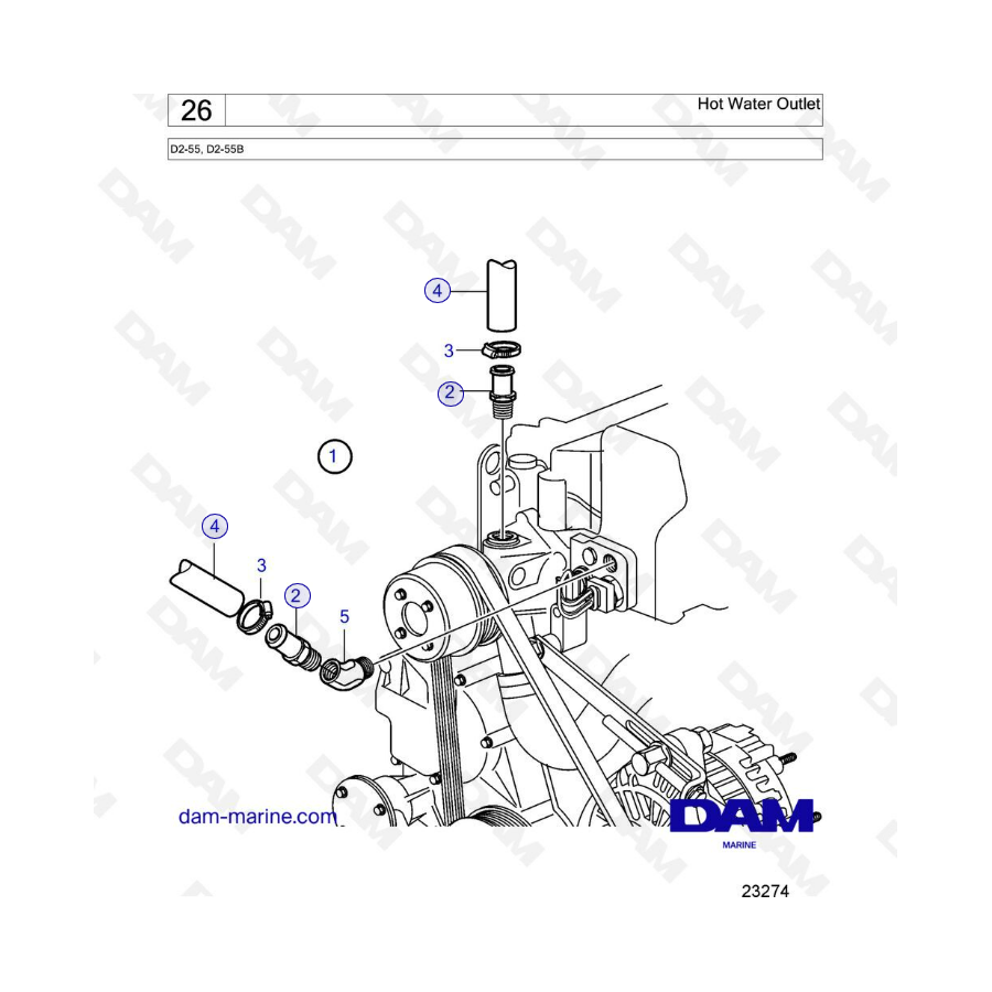 Volvo Penta D2-55 / D2-55B - Hot water outlet