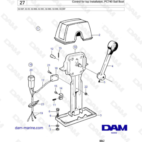 Volvo Penta D2-50F / D2-55 / D2-55B / D2-55C / D2-55D / D2-55E / D2-55F - Control for top Installation, PC740 Sail Boat 