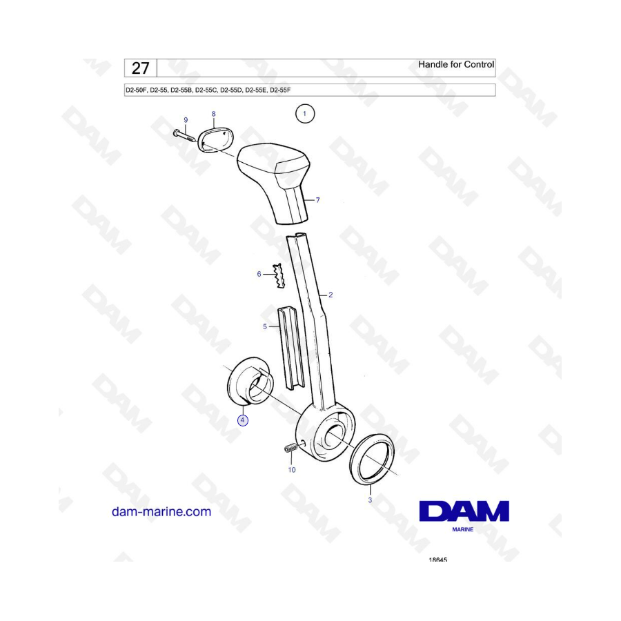 Volvo Penta D2-50F / D2-55 / D2-55B / D2-55C / D2-55D / D2-55E / D2-55F - Manija para control