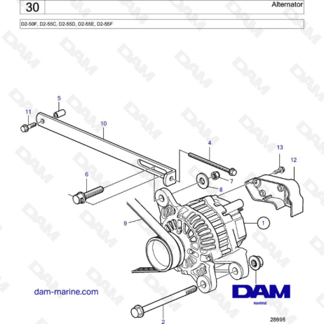 Volvo Penta D2-50F / D2-55C / D2-55D / D2-55E / D2-55F - Alternador