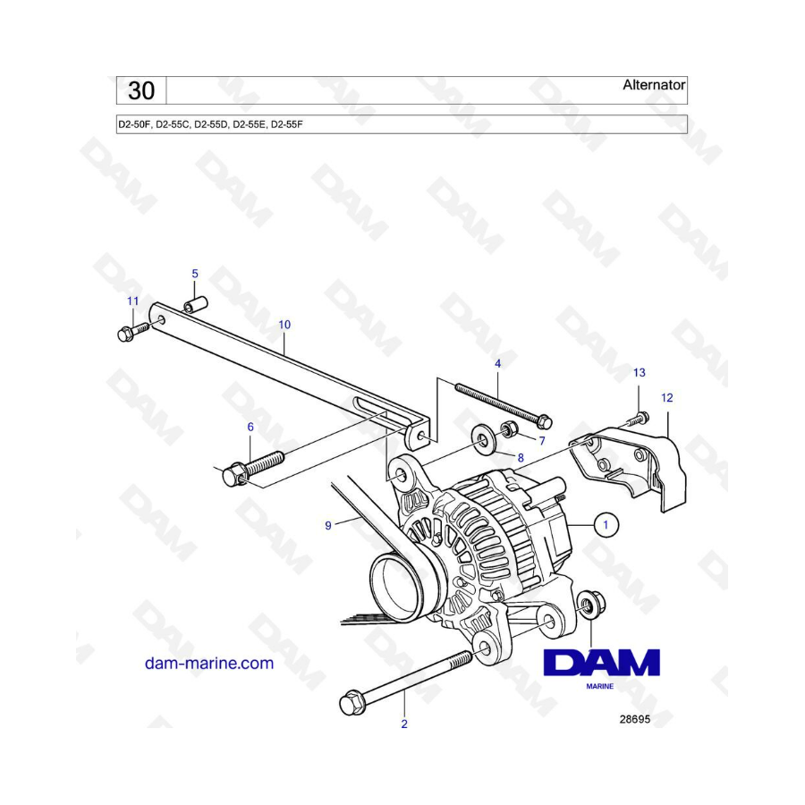 Volvo Penta D2-50F / D2-55C / D2-55D / D2-55E / D2-55F - Alternator