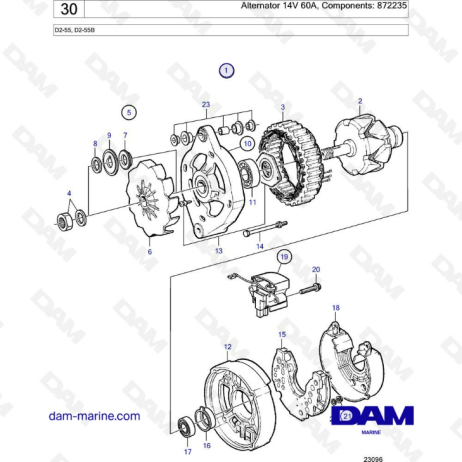 Volvo Penta D2-55 / D2-55B - Alternador 14V 60A