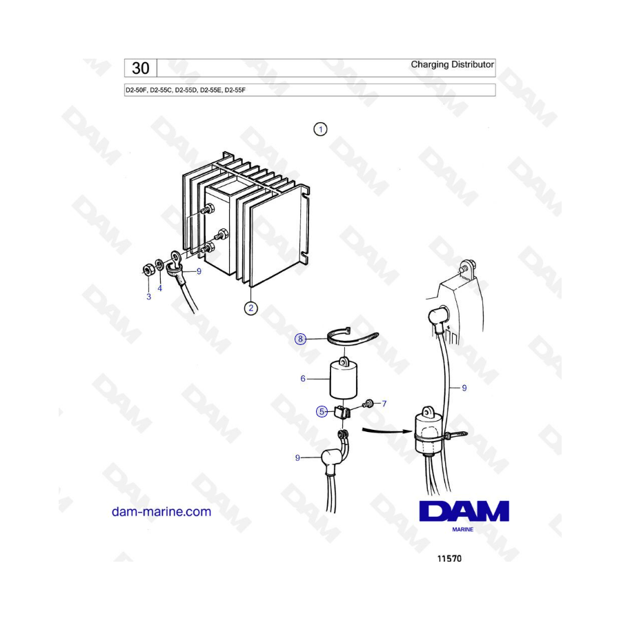 Volvo Penta D2-50F / D2-55C / D2-55D / D2-55E / D2-55F - Charging distributor