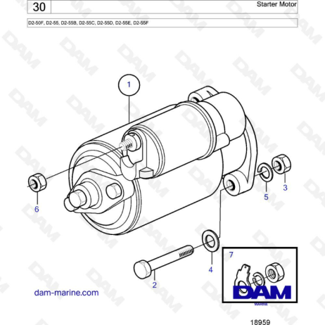 Volvo Penta D2-50F / D2-55 / D2-55B / D2-55C / D2-55D / D2-55E / D2-55F - Motor de arranque