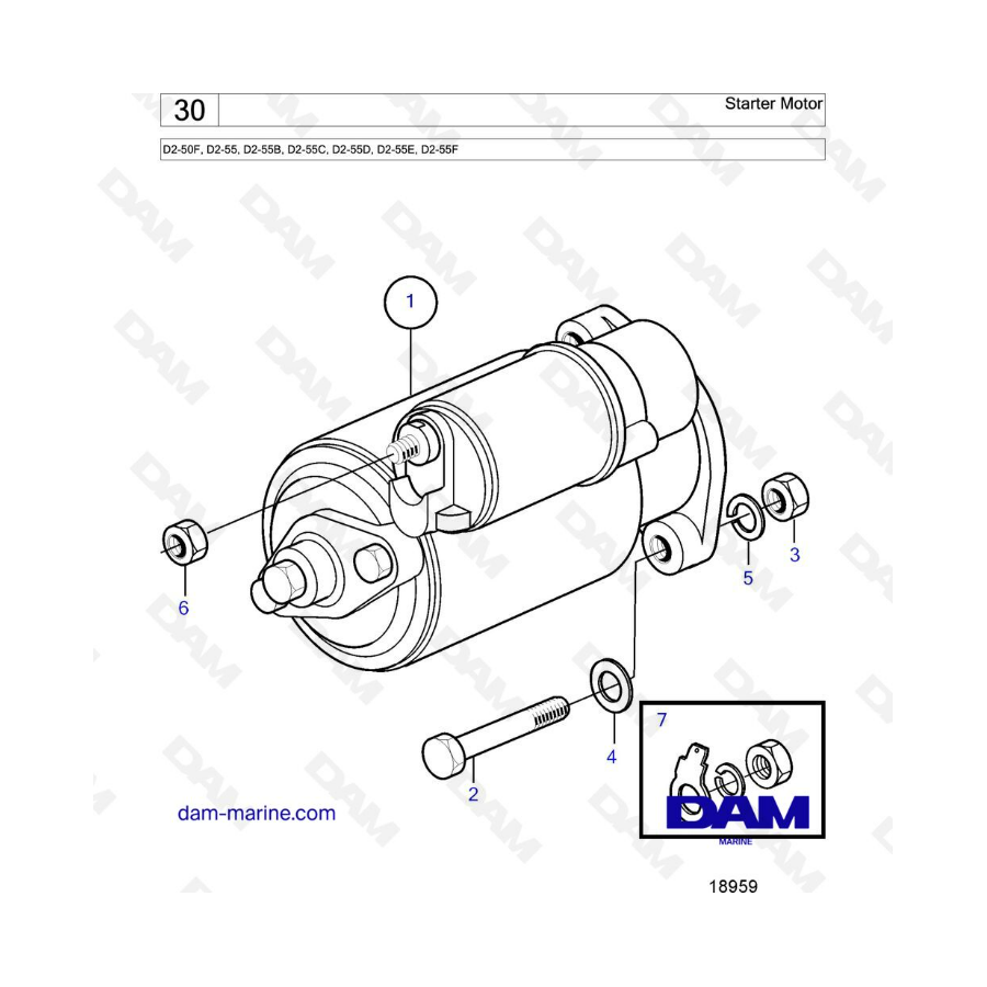 Volvo Penta D2-50F / D2-55 / D2-55B / D2-55C / D2-55D / D2-55E / D2-55F - Motor de arranque