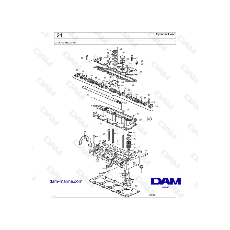 Volvo Penta D2-75 / D2-75B / D2-75C - Culata