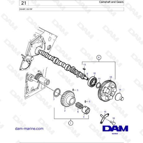 Volvo Penta D2-60F / D2-75F / Árbol de levas y engranajes