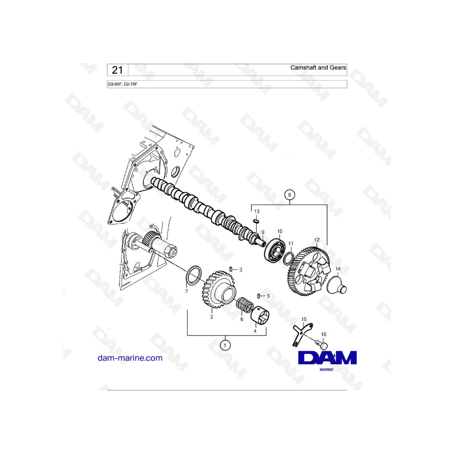 Volvo Penta D2-60F / D2-75F / Árbol de levas y engranajes