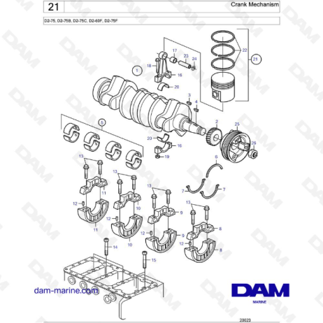 Volvo Penta D2-75 / D2-75B / D2-75C / D2-60F / D2-75F - Crank Mechanism