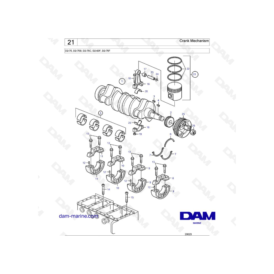 Volvo Penta D2-75 / D2-75B / D2-75C / D2-60F / D2-75F - Mecanismo de manivela