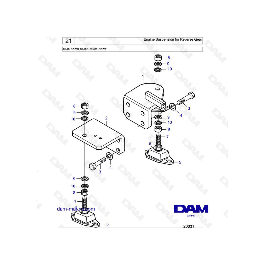 Volvo Penta D2-75 / D2-75B / D2-75C / D2-60F / D2-75F - Engine Suspension for Reverse Gear