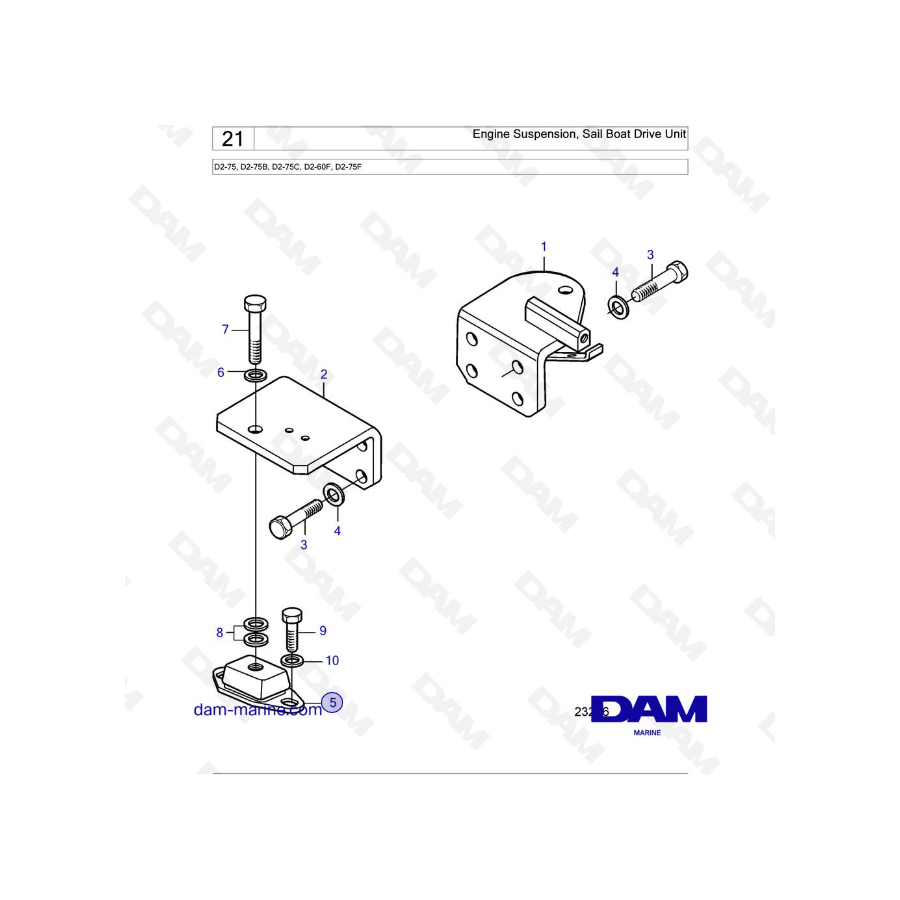 Volvo Penta D2-75 / D2-75B / D2-75C / D2-60F / D2-75F - Engine Suspension, Sail Boat Drive Unit