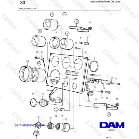 Volvo Penta D2-55 / D2-55B / D2-55C - Deluxe instrument panel