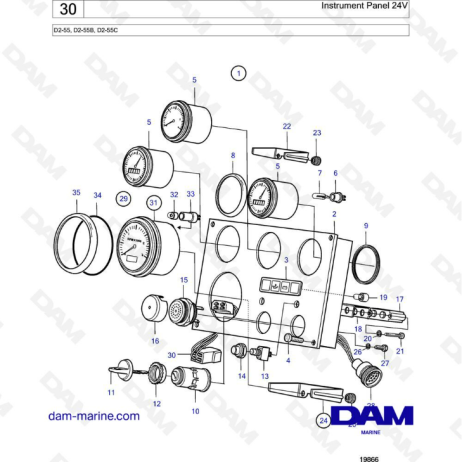 Volvo Penta D2-55 / D2-55B / D2-55C - Instrument panel 24V