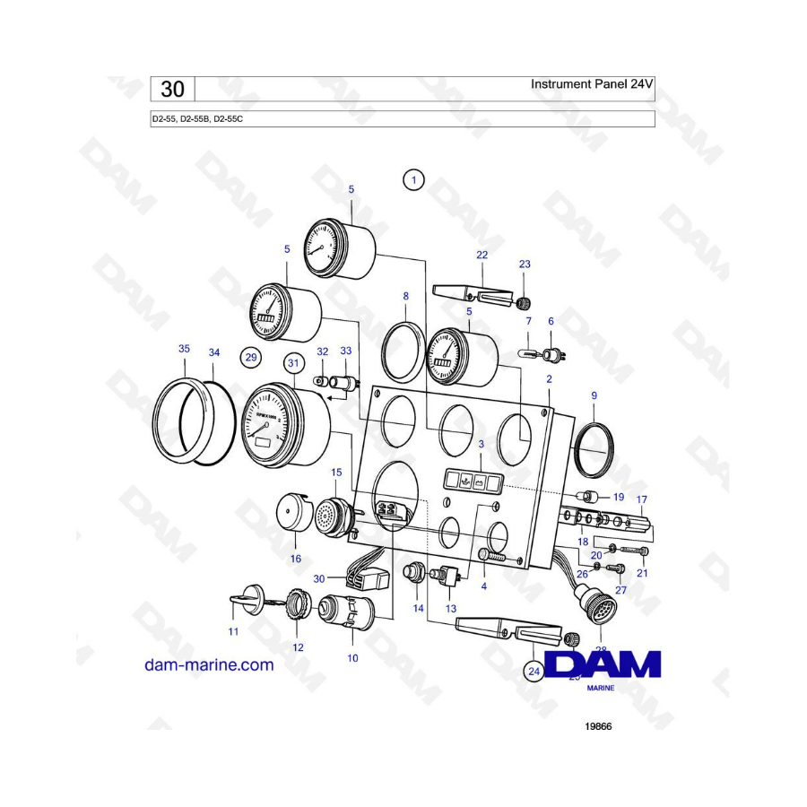 Volvo Penta D2-55 / D2-55B / D2-55C - Instrument panel 24V