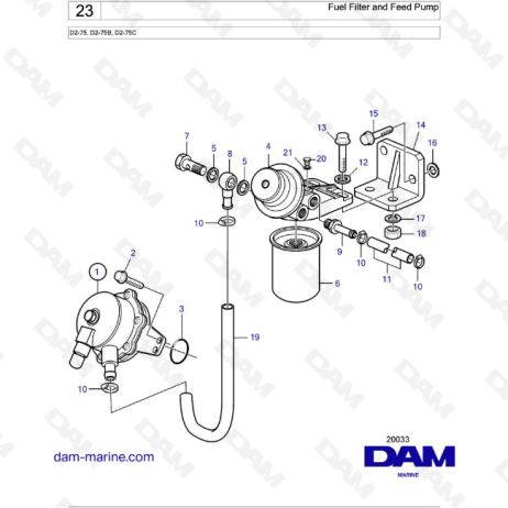 Volvo Penta D2-75 / D2-75B / D2-75C - Filtro de combustible y bomba de alimentación