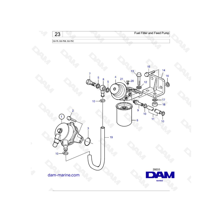 Volvo Penta D2-75 / D2-75B / D2-75C - Filtro de combustible y bomba de alimentación