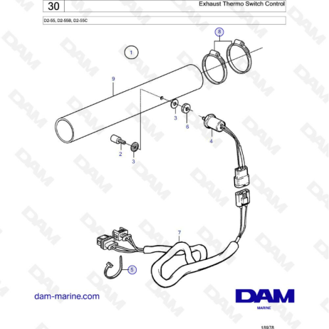 Volvo Penta D2-55 / D2-55B / D2-55C - Exhaust thermo switch control