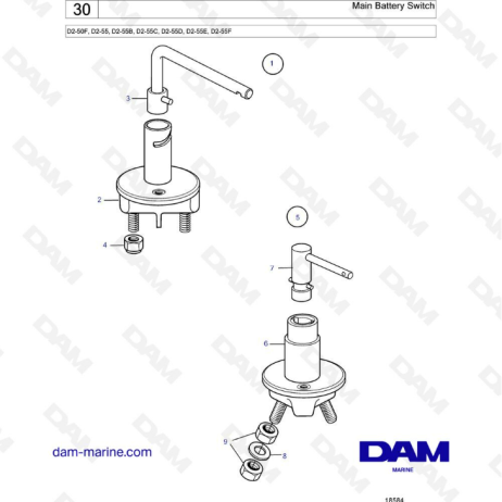 Volvo Penta D2-55 / D2-55B / D2-55C / D2-55D / D2-55E / D2-55F - Interruptor de batería principal