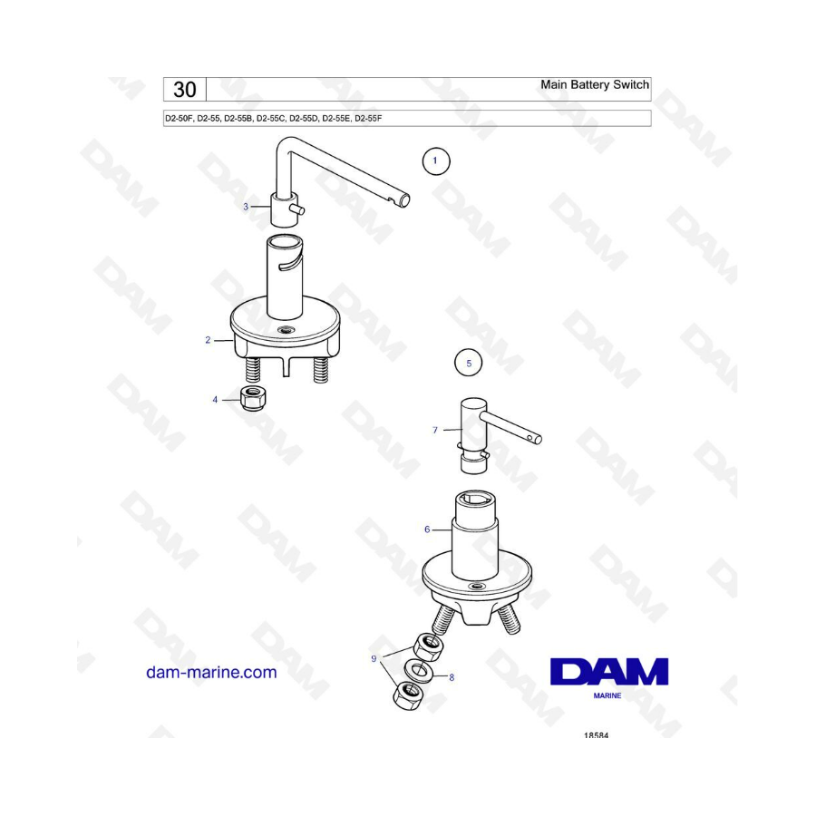 Volvo Penta D2-55 / D2-55B / D2-55C / D2-55D / D2-55E / D2-55F - Interruptor de batería principal