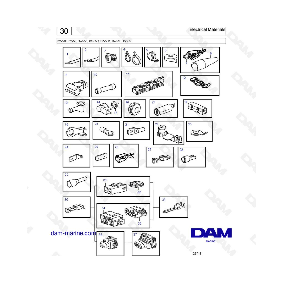 Volvo Penta D2-55 / D2-55B / D2-55C / D2-55D / D2-55E / D2-55F -Electrical materials