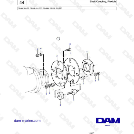 Volvo Penta D2-55 / D2-55B / D2-55C / D2-55D / D2-55E / D2-55F - Acoplamiento de eje, flexible