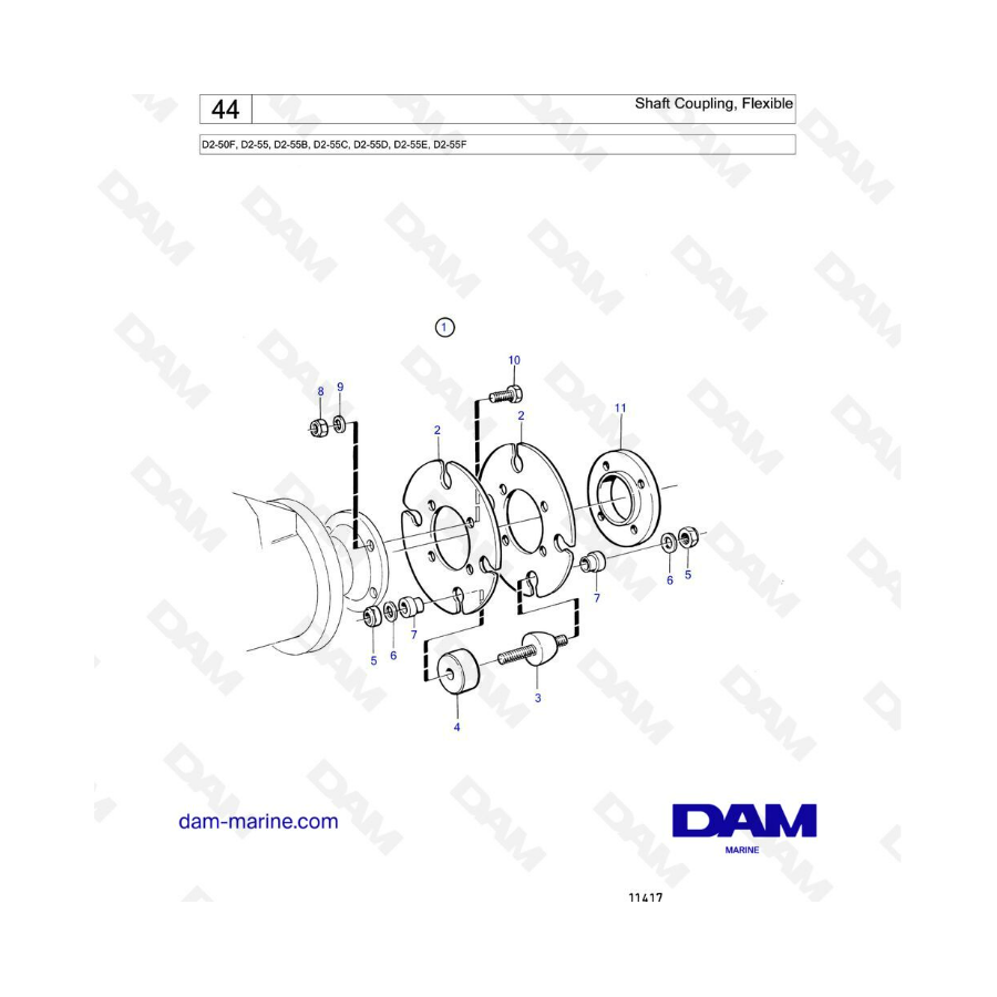 Volvo Penta D2-55 / D2-55B / D2-55C / D2-55D / D2-55E / D2-55F - Acoplamiento de eje, flexible