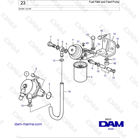 Volvo Penta D2-60F / D2-75F - Filtro de combustible y bomba de alimentación